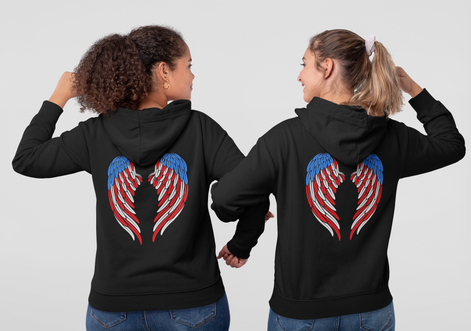 American Flag Angel Wings - Women's Hooded Sweatshirt Workwearcomfort.com
