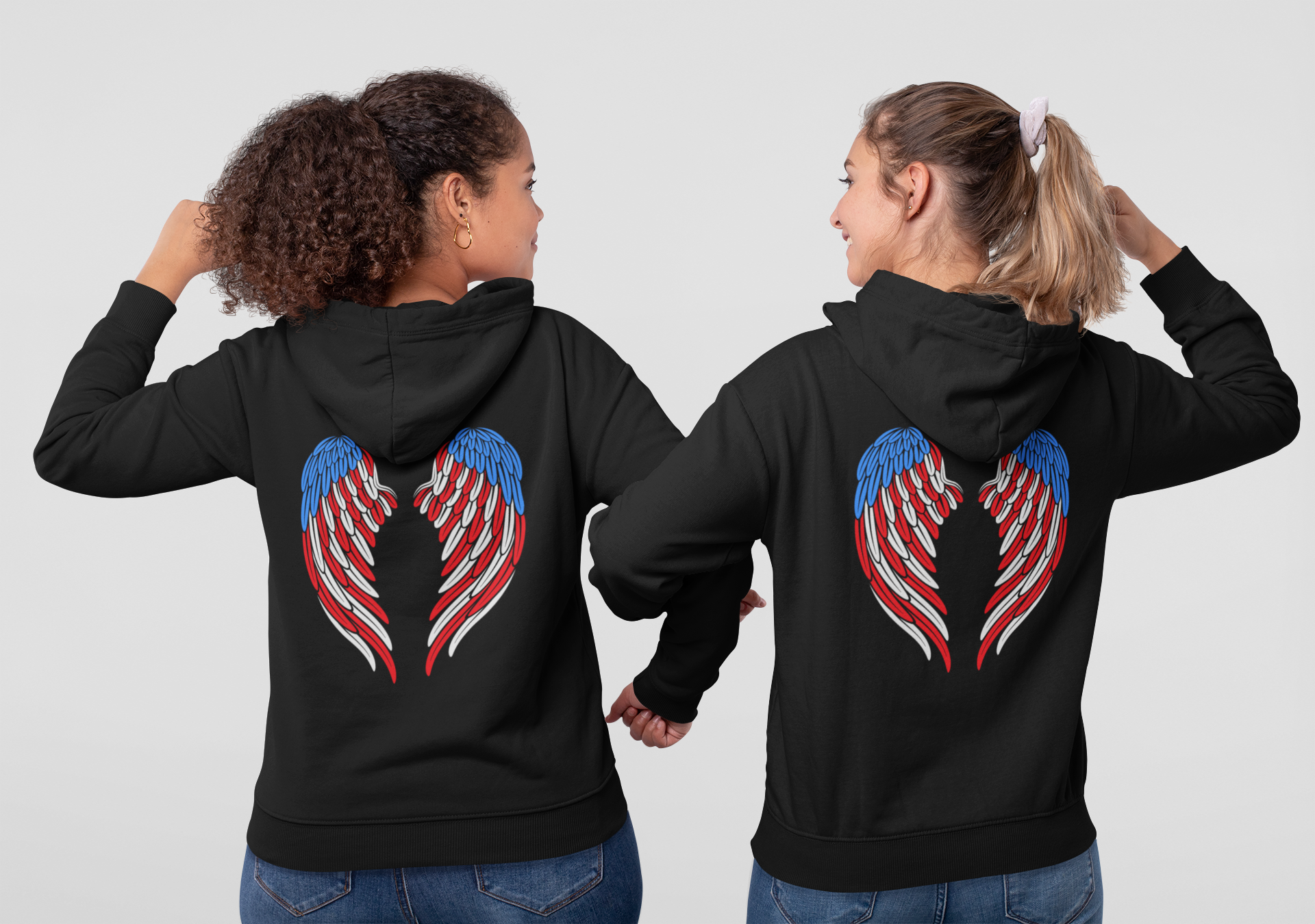 American Flag Angel Wings - Women's Hooded Sweatshirt Workwearcomfort.com