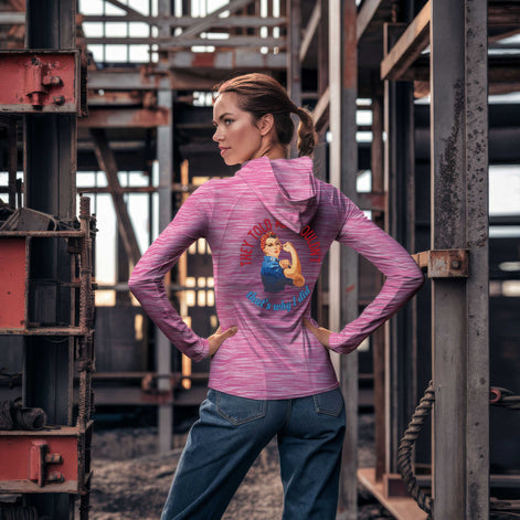 Rosie Riveter Sun Protection Long Sleeve Hoodie - UPF50+ Available at workwearcomfort.com