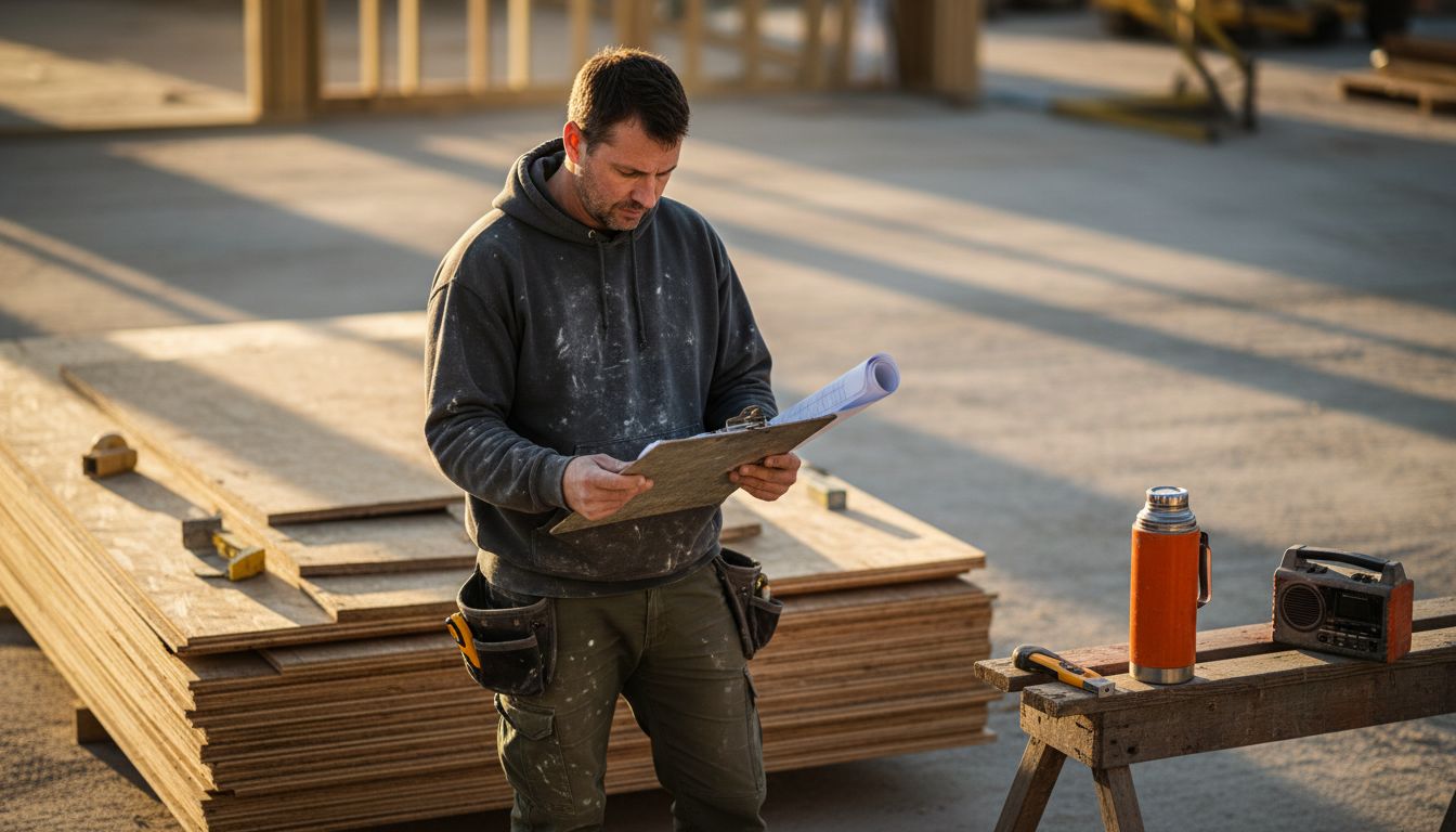 Construction worker in dusty workwear hoodie