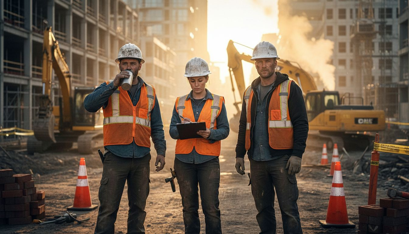 City construction workers ready at job site