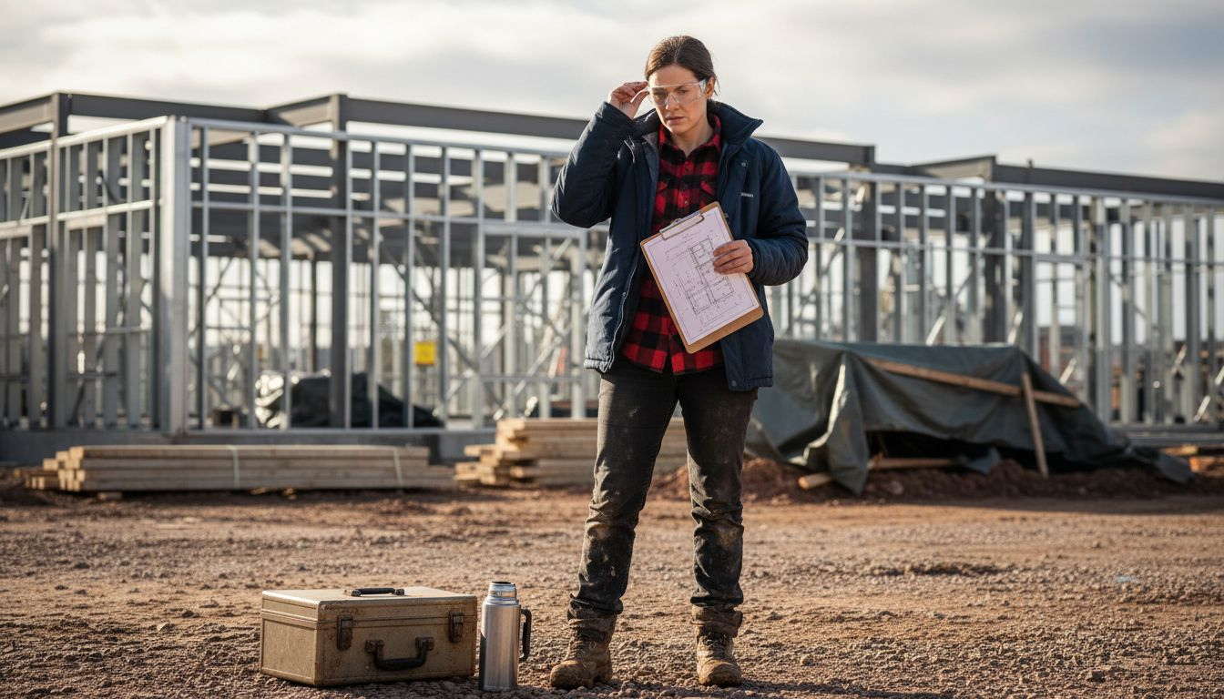 Woman in insulated work jacket at jobsite