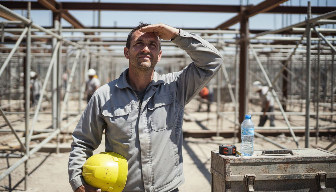 Construction worker wearing breathable work jacket