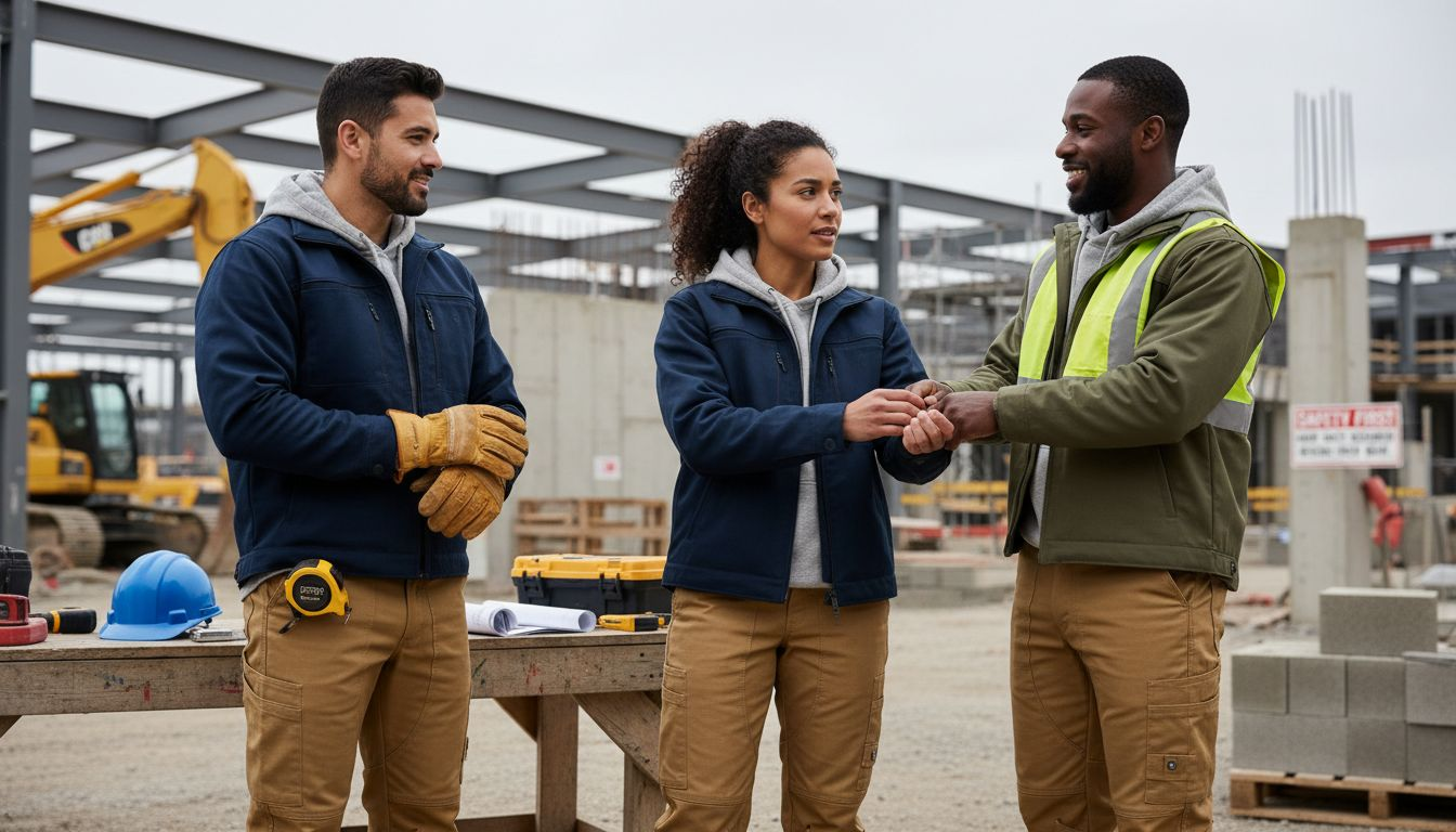 Construction workers in stylish, functional workwear