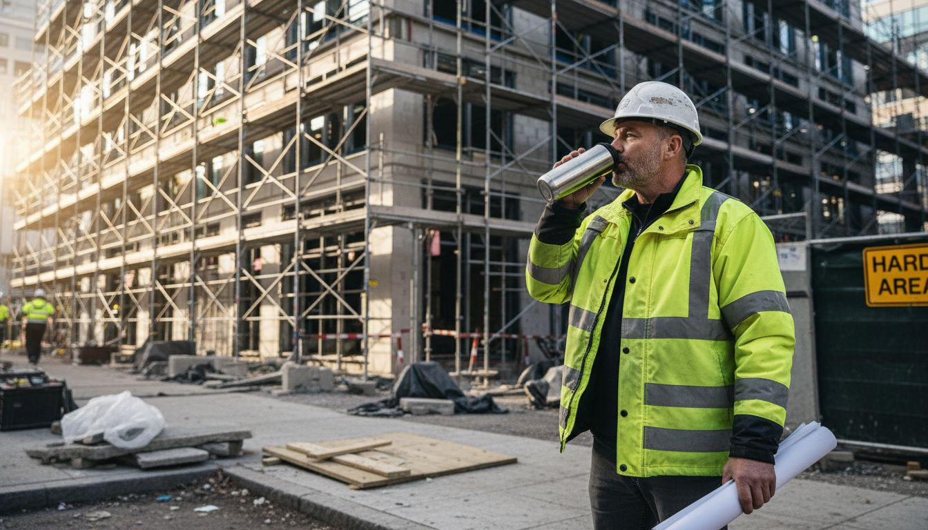 Worker in durable jacket at construction site