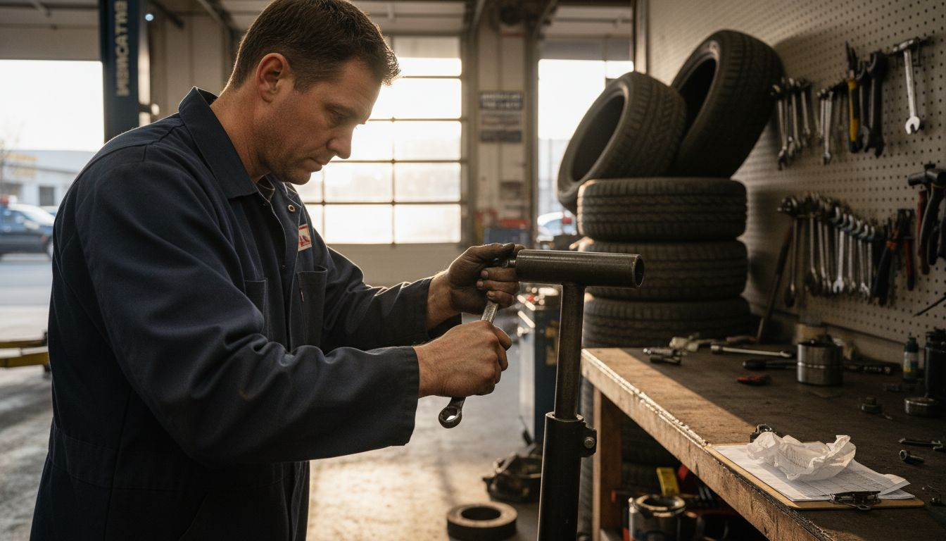 Mechanic wearing work jacket in repair bay