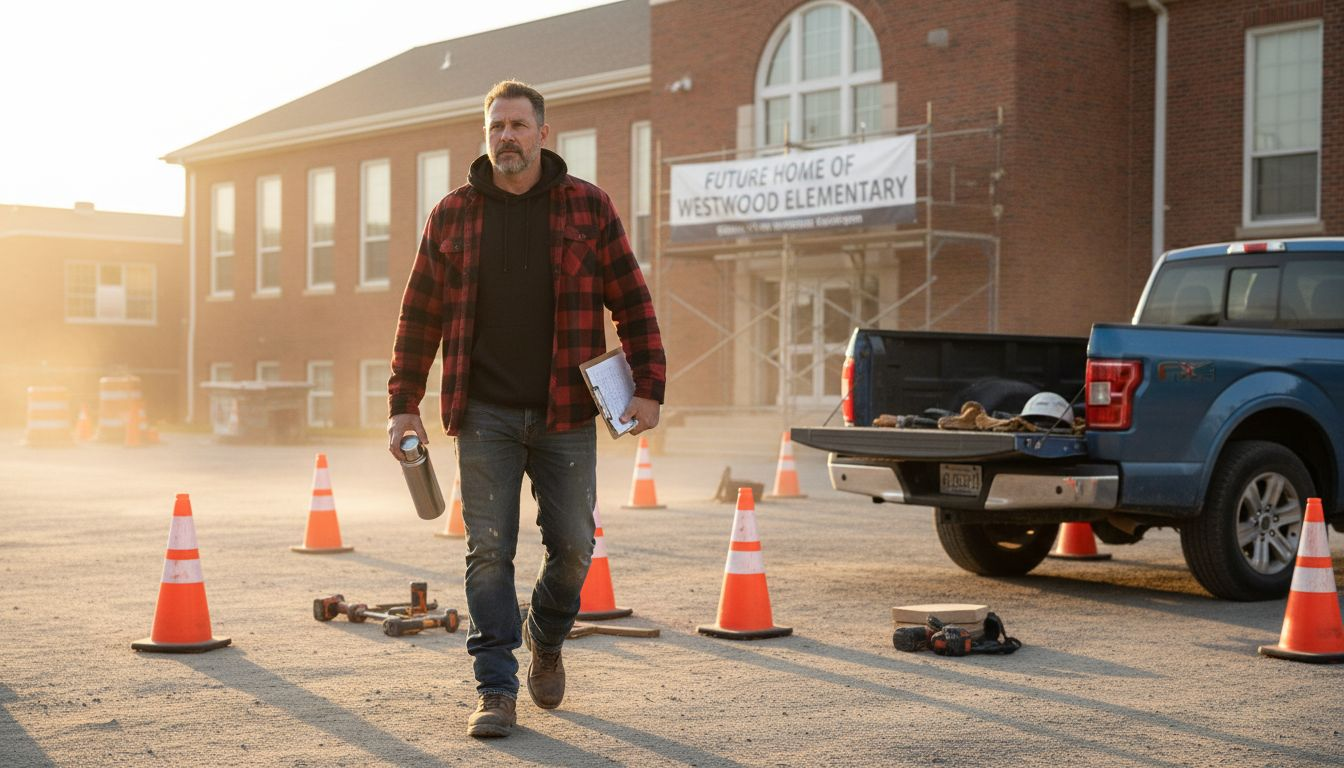 Construction worker starts day at jobsite