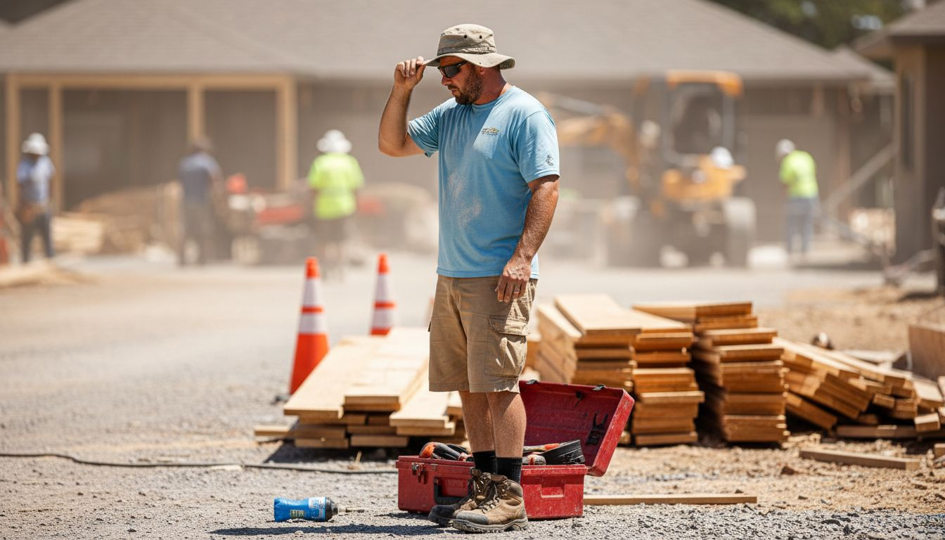 Construction worker wearing cool work clothes in sun