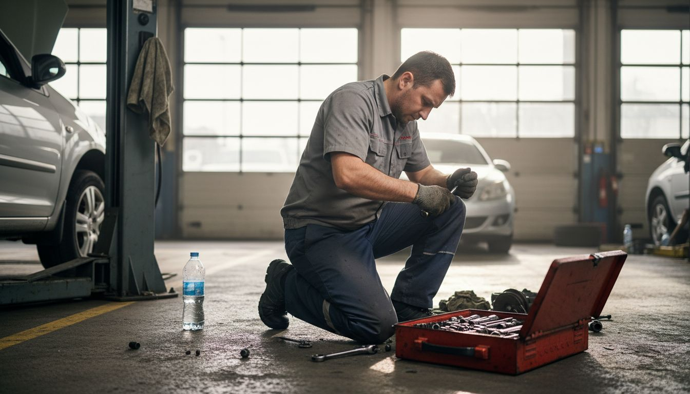 Mechanic in workshop wearing work clothes