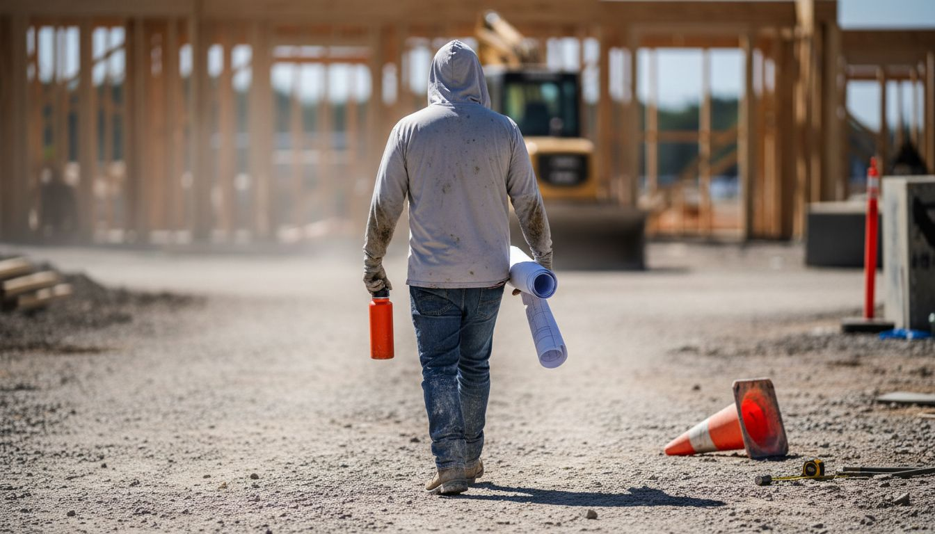 Worker in sun hoody at construction site