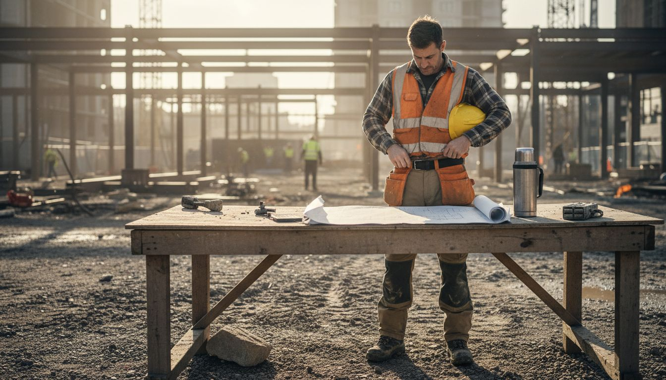 Construction worker in rugged work pants onsite
