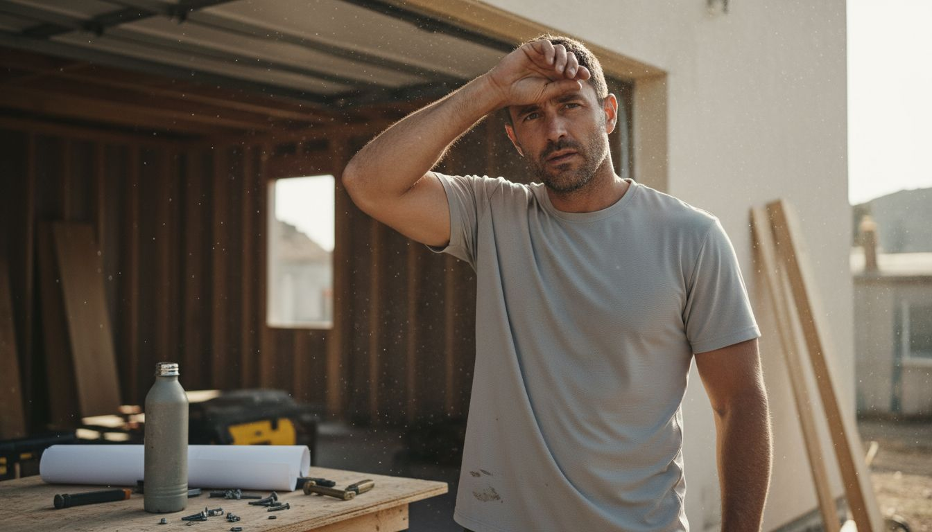 Worker wearing breathable t-shirt at job site
