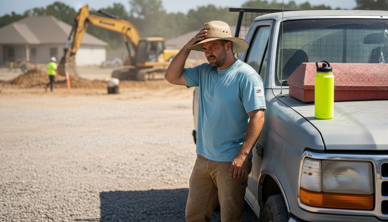Worker in summer gear at dusty outdoor job site