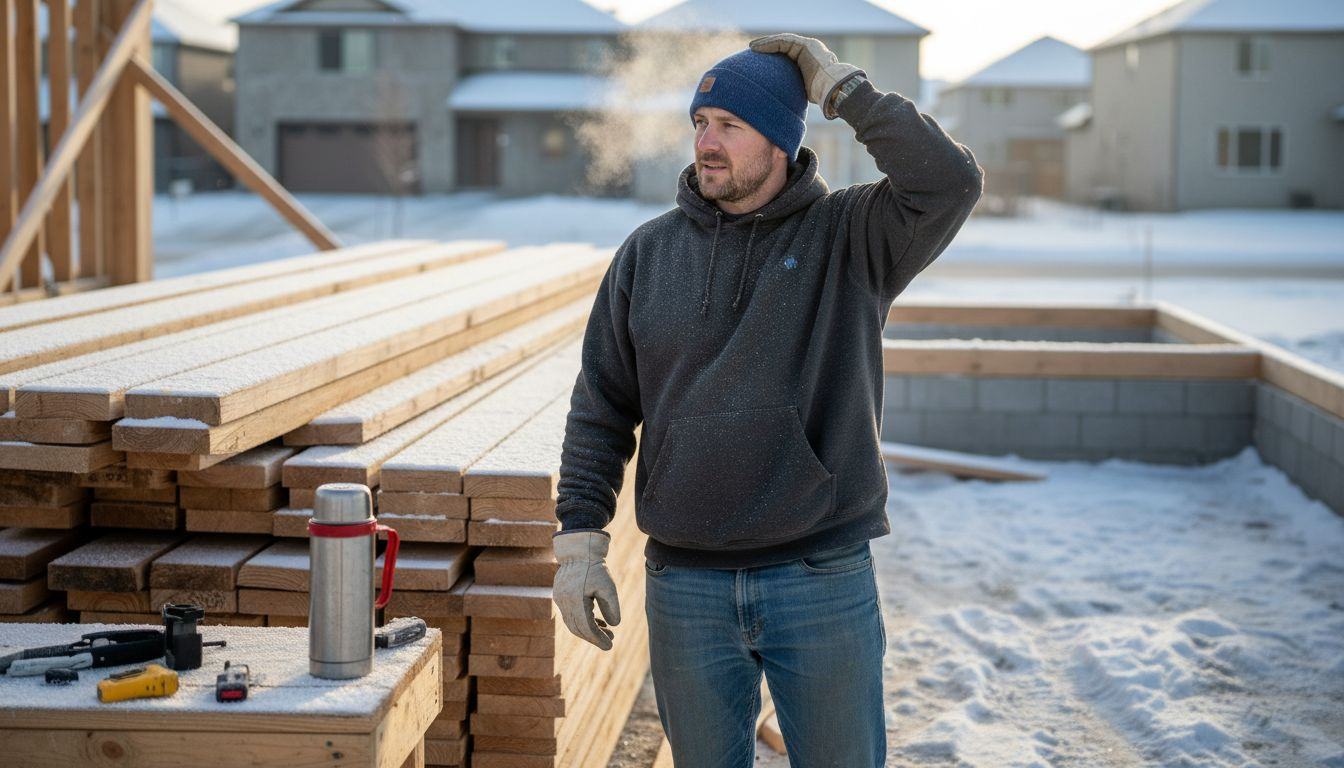 Construction worker in winter hoodie outside