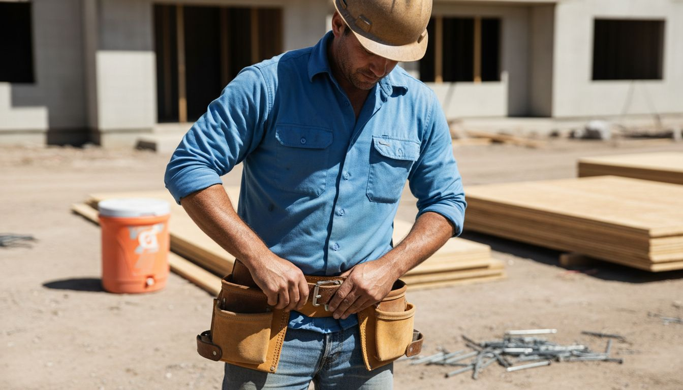 Construction worker in blue breathable work shirt