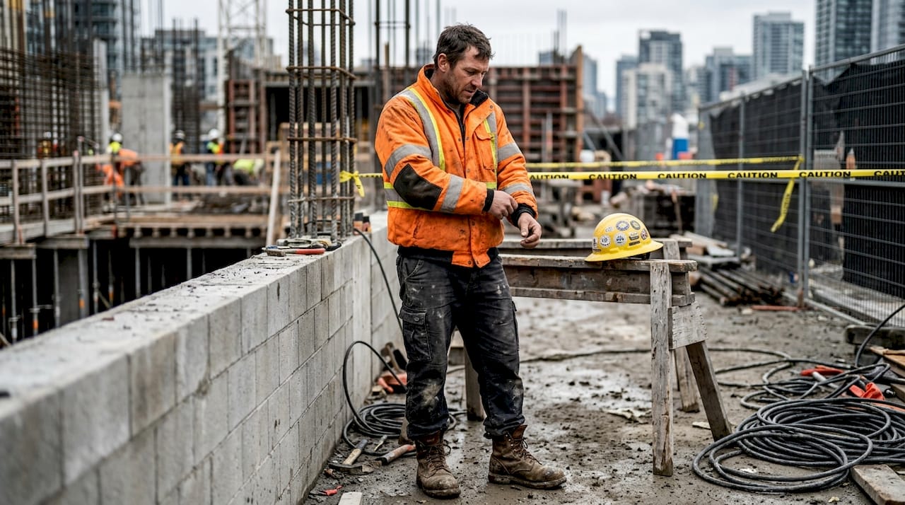 Construction worker wearing durable clothing onsite
