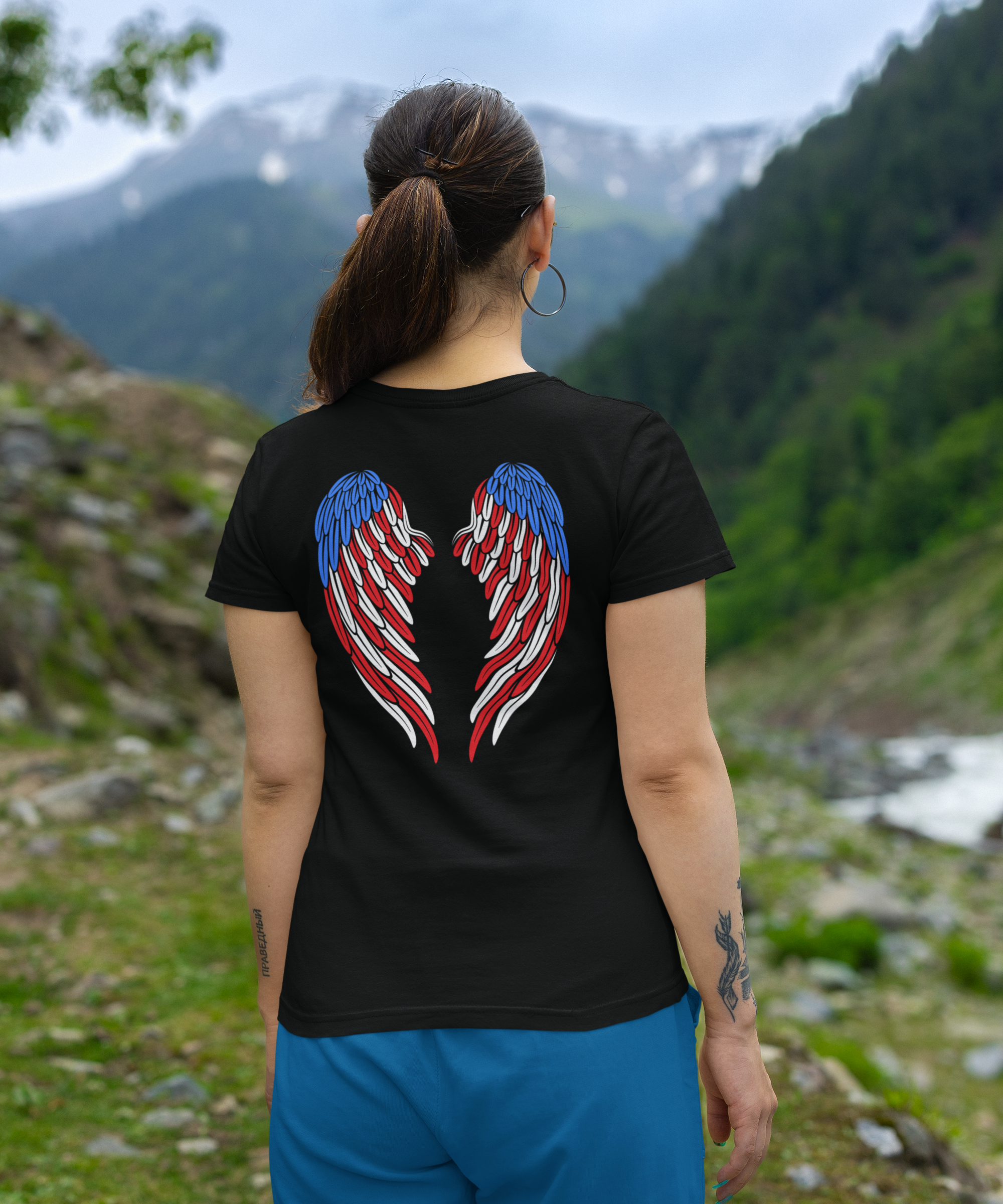 American Flag Angel Wings - Women's Tee T-shirt Workwearcomfort.com