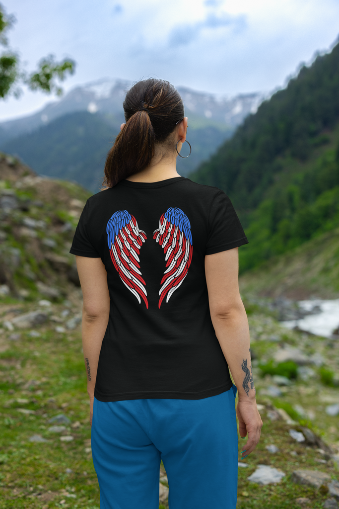 American Flag Angel Wings - Women's Tee T-shirt Workwearcomfort.com