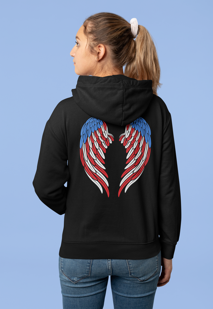 American Flag Angel Wings - Women's Hooded Sweatshirt Workwearcomfort.com