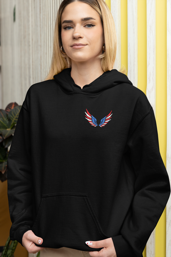 American Flag Angel Wings - Women's Hooded Sweatshirt Workwearcomfort.com