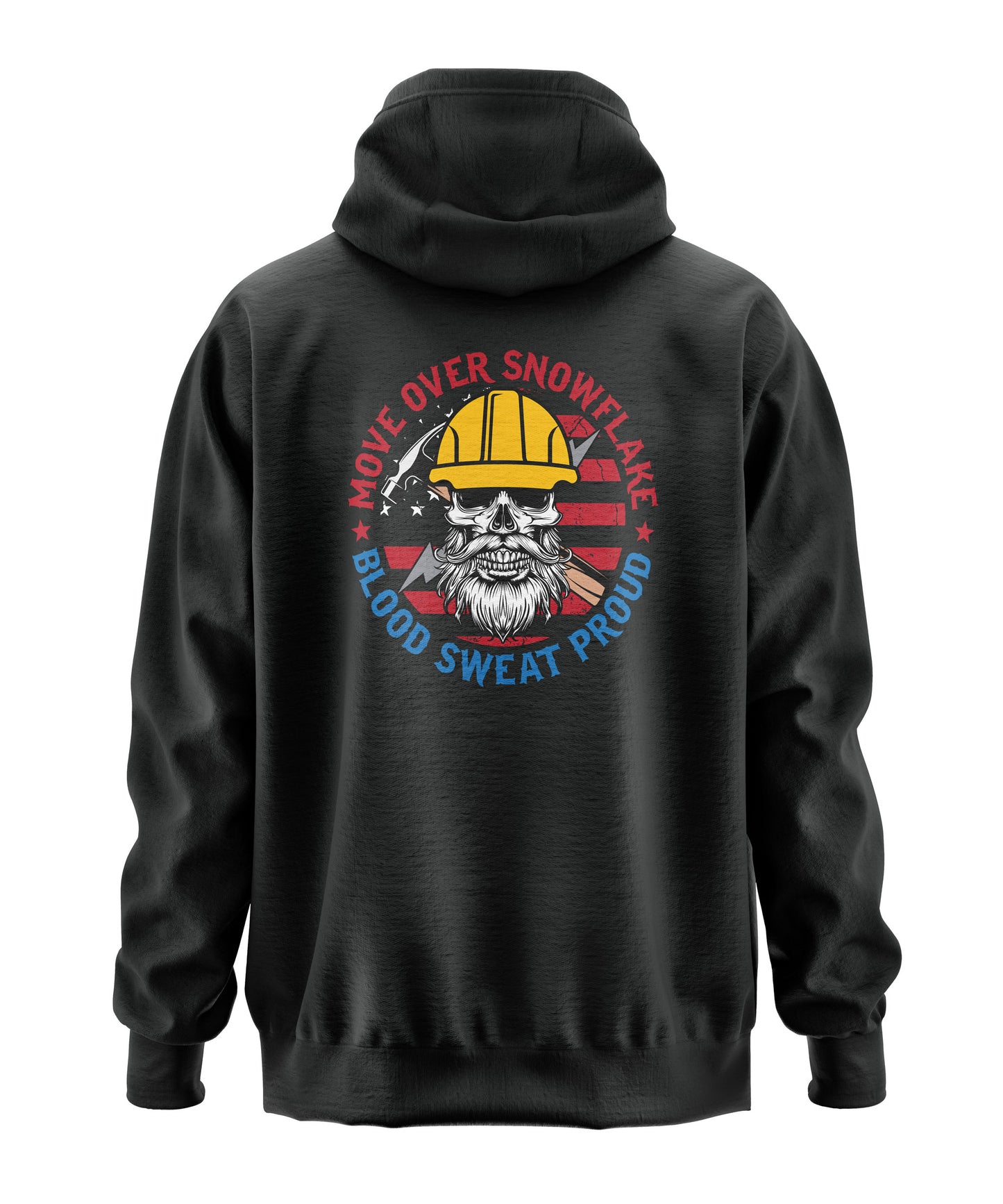 Move Over Snowflake Blue Collar Proud Hoodie Sweatshirt in black, gray and blue, featuring bold white text with a rugged design, perfect for hardworking blue-collar workers who take pride in their grit and toughness. Durable hoodie for construction workers, tradesmen, and industrial professionals. Comfortable, heavyweight material ideal for all-weather conditions on and off the job site.