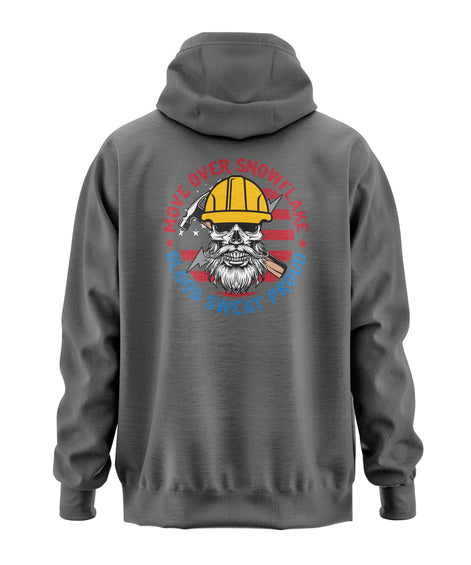 Move Over Snowflake Blue Collar Proud Hoodie Sweatshirt in black, gray and blue, featuring bold white text with a rugged design, perfect for hardworking blue-collar workers who take pride in their grit and toughness. Durable hoodie for construction workers, tradesmen, and industrial professionals. Comfortable, heavyweight material ideal for all-weather conditions on and off the job site.