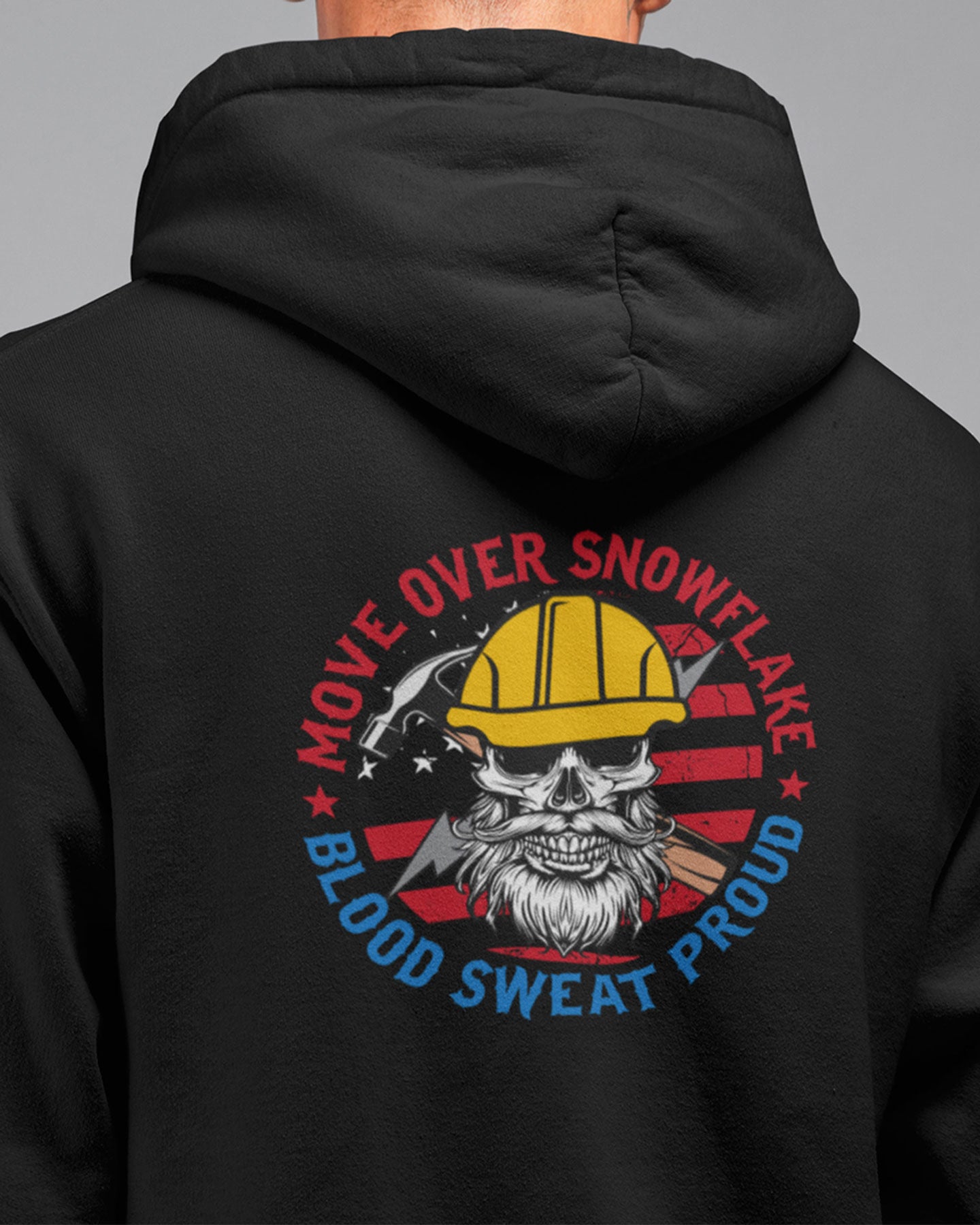 Move Over Snowflake Blue Collar Proud Hoodie Sweatshirt in black, gray and blue, featuring bold white text with a rugged design, perfect for hardworking blue-collar workers who take pride in their grit and toughness. Durable hoodie for construction workers, tradesmen, and industrial professionals. Comfortable, heavyweight material ideal for all-weather conditions on and off the job site.