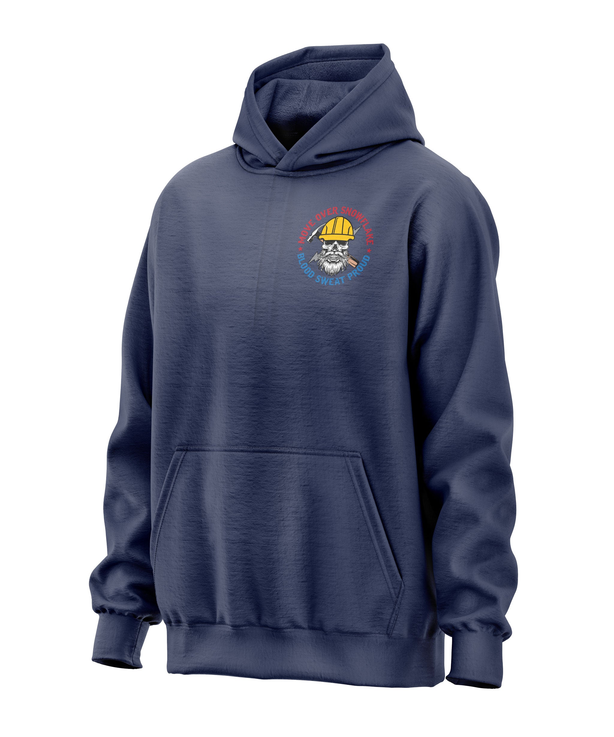 Move Over Snowflake Blue Collar Proud Hoodie Sweatshirt in black, gray and blue, featuring bold white text with a rugged design, perfect for hardworking blue-collar workers who take pride in their grit and toughness. Durable hoodie for construction workers, tradesmen, and industrial professionals. Comfortable, heavyweight material ideal for all-weather conditions on and off the job site.