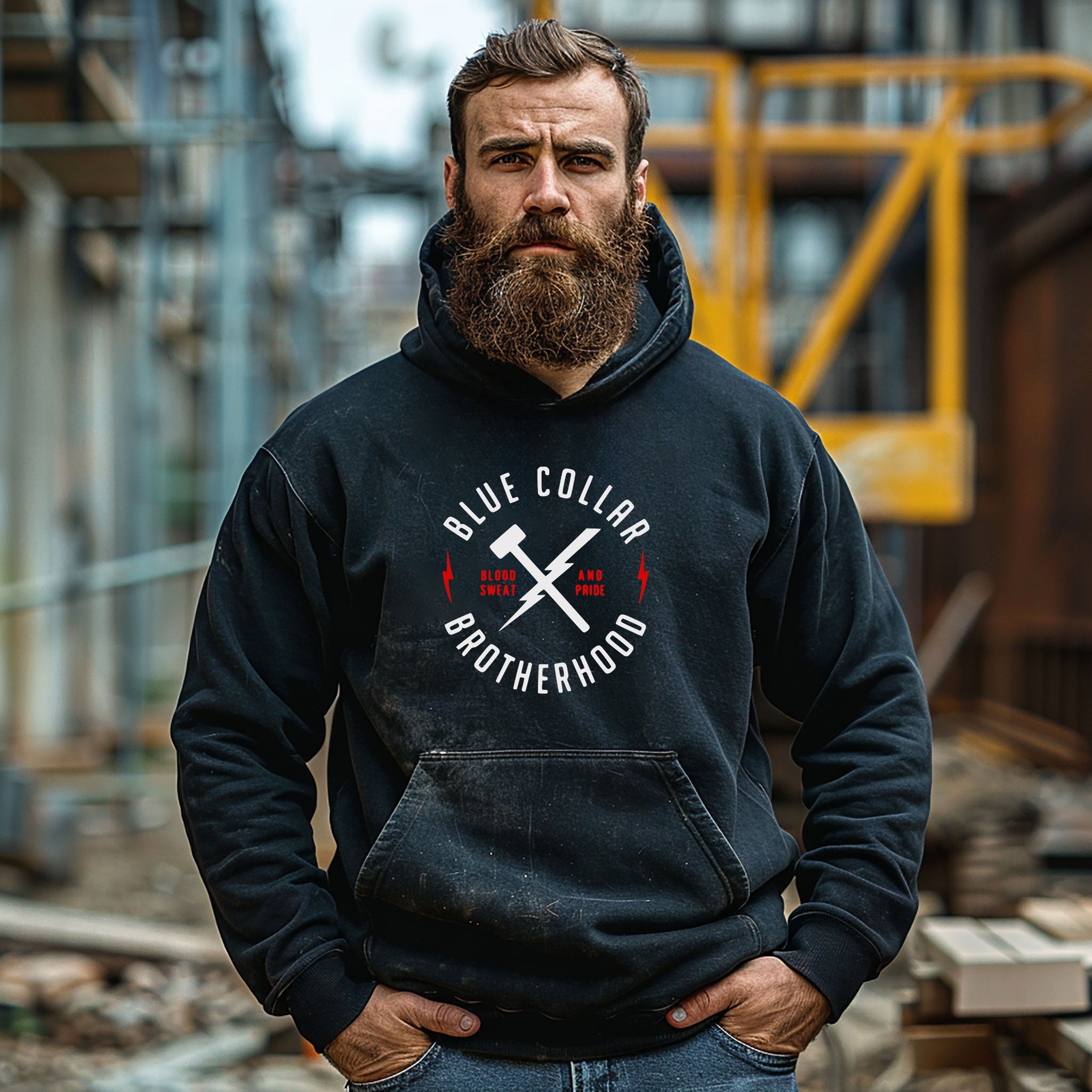 Blue Collar Brotherhood Blood Sweat Pride - Hooded Sweatshirt Hoodie