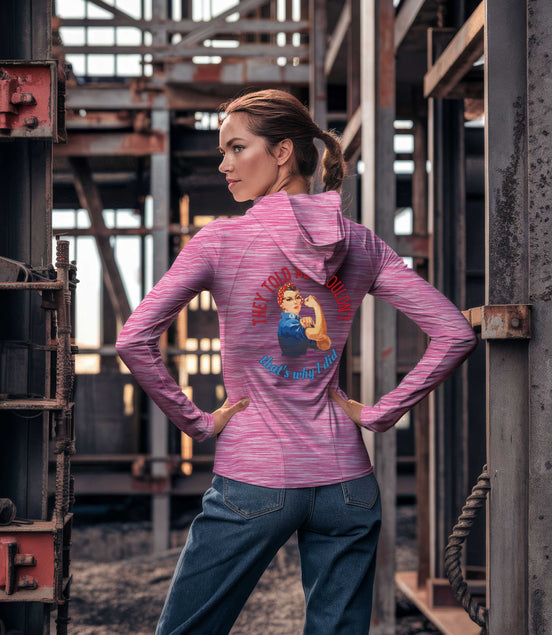 Rosie Riveter Sun Protection Long Sleeve Hoodie - UPF50+ Available at workwearcomfort.com 