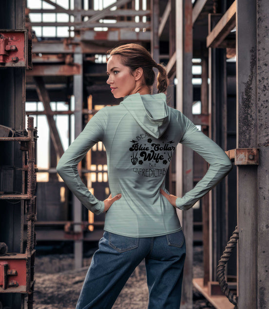 Blue Collar Wife Sun Protection Long Sleeve Hoodie - UPF50+ Available at workwearcomfort.com