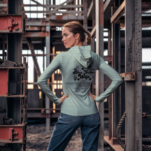 Blue Collar Wife Sun Protection Long Sleeve Hoodie - UPF50+ Available at workwearcomfort.com