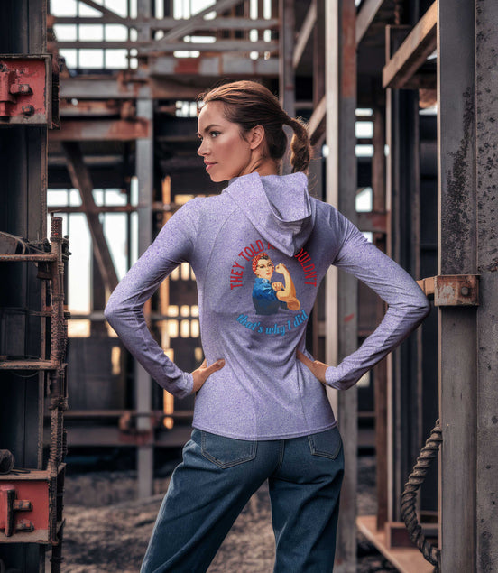 Rosie Riveter Sun Protection Long Sleeve Hoodie - UPF50+ Available at workwearcomfort.com 