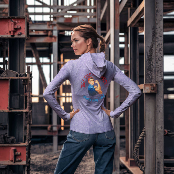 Rosie Riveter Sun Protection Long Sleeve Hoodie - UPF50+ Available at workwearcomfort.com 