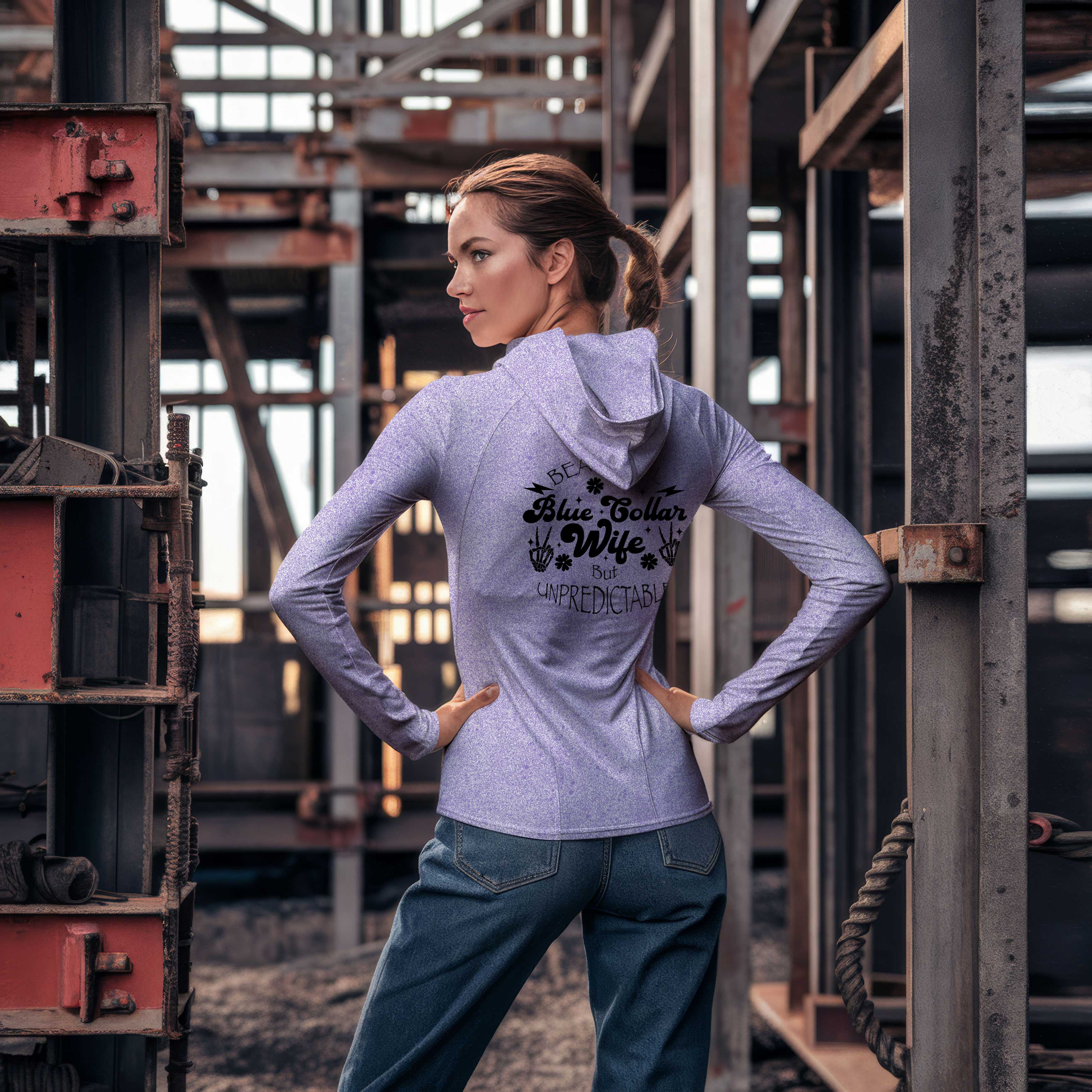 Blue Collar Wife Sun Protection Long Sleeve Hoodie - UPF50+ Available at workwearcomfort.com