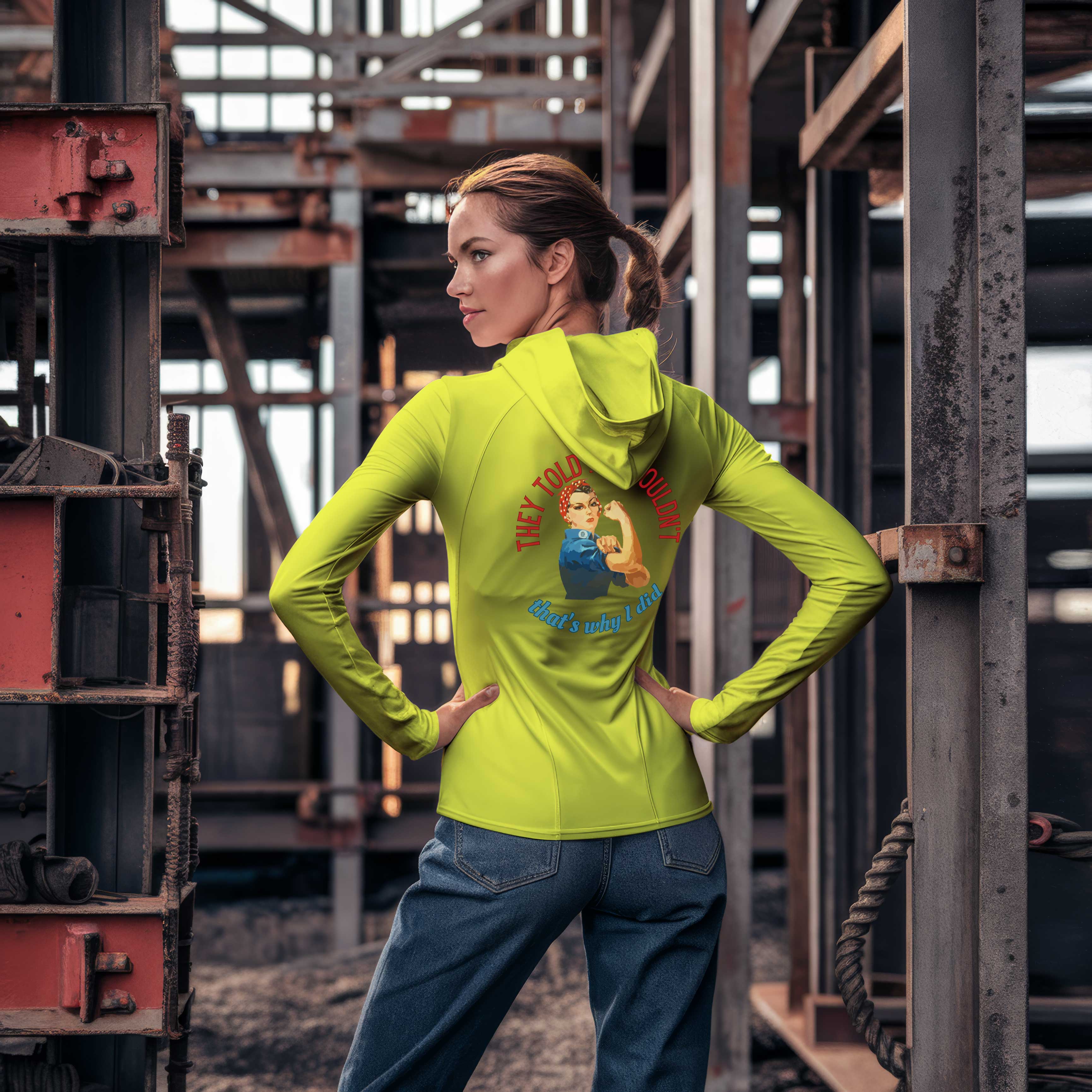 Rosie Riveter Sun Protection Long Sleeve Hoodie - UPF50+ Available at workwearcomfort.com 