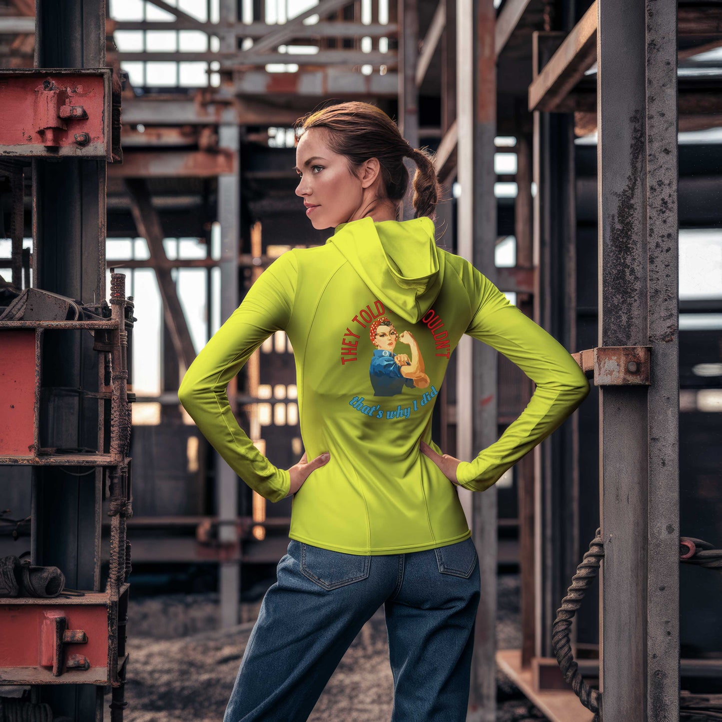 Rosie Riveter Sun Protection Long Sleeve Hoodie - UPF50+ Available at workwearcomfort.com 