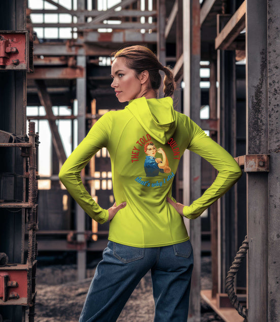 Rosie Riveter Sun Protection Long Sleeve Hoodie - UPF50+ Available at workwearcomfort.com 