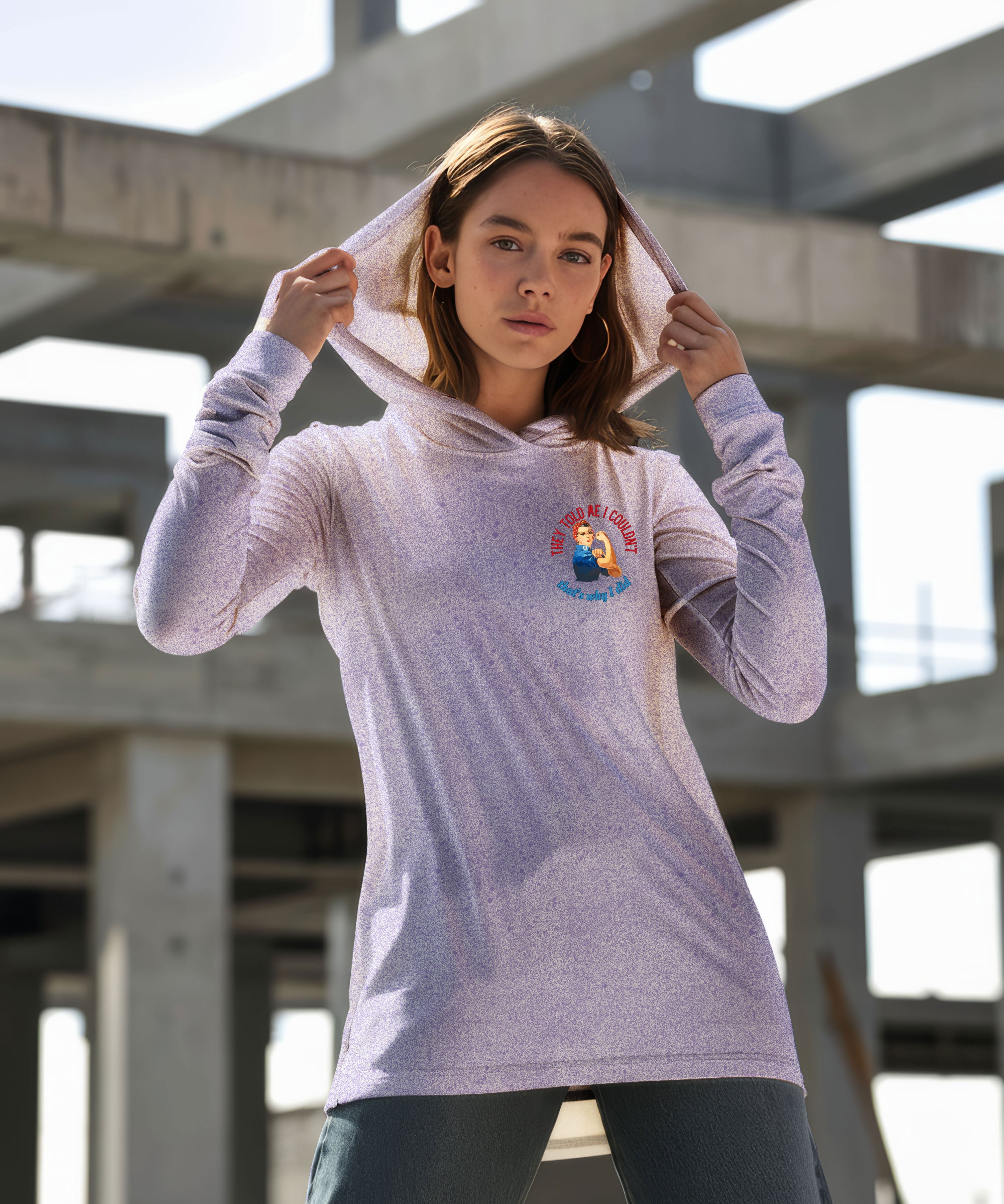 Rosie Riveter Sun Protection Long Sleeve Hoodie - UPF50+ Available at workwearcomfort.com 