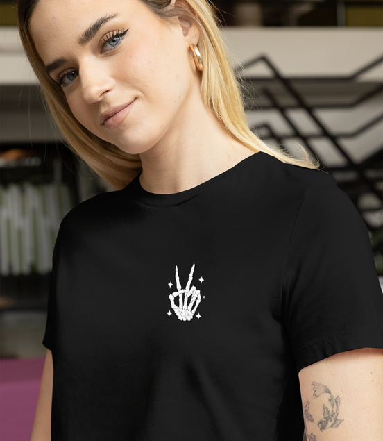 Beautiful Unpredictable Blue Collar Wife front-view-t-shirt-woman Skeleton Fingers - Available at Workwearcomfort.com