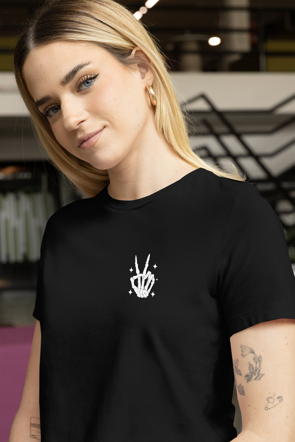 Beautiful Unpredictable Blue Collar Wife front-view-t-shirt-woman Skeleton Fingers - Available at Workwearcomfort.com